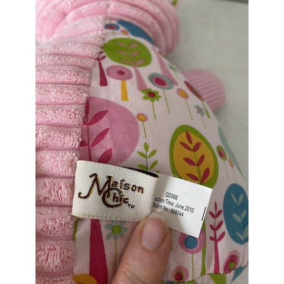 Maison Chic Pink Puppy Dog Bear Plush Lovey Textured 2010 Patchwork Pink Blue - Picture 6 of 9